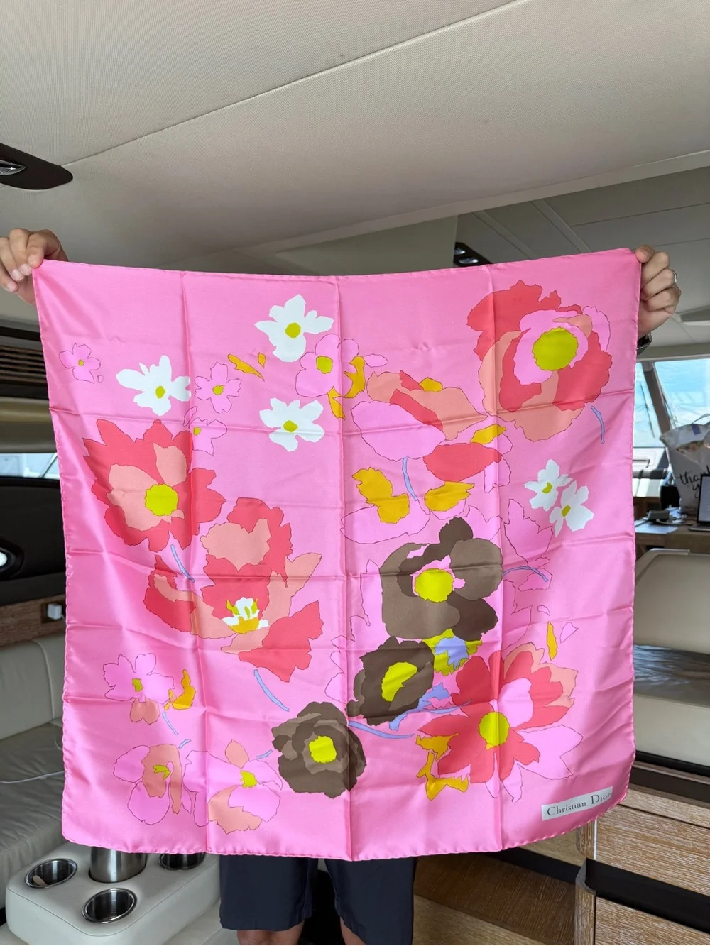 Dior Pink Floral Silk Scarf